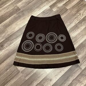 Talbots Women’s 100% Linen Embroidered A-line Skirt Size 6 In Dark Brown